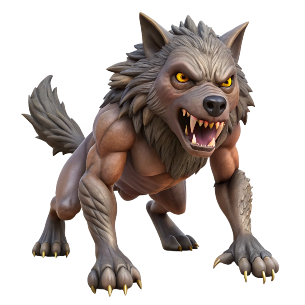 dreamy serene A fierce werewolf mid-transformation, fur sprouting from its skin. NO BACKGROUND with Transparent Background. elite png