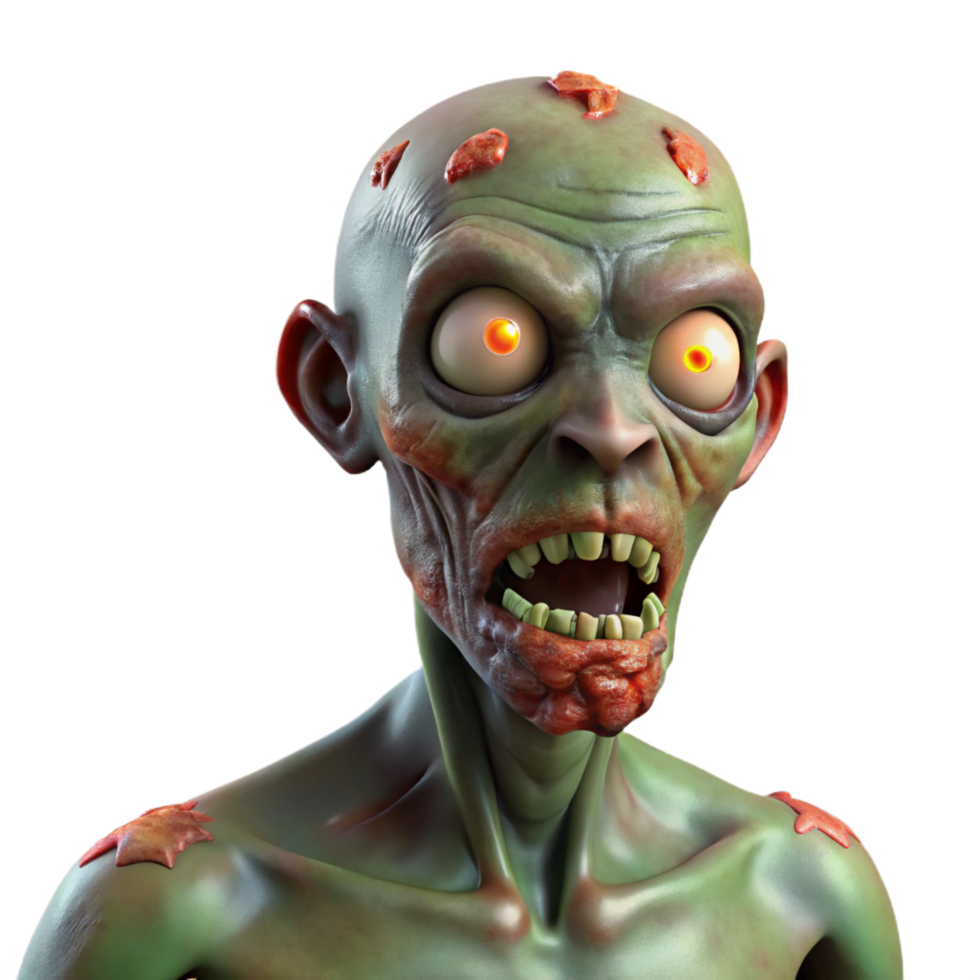 breathtaking standout A creepy zombie with rotting flesh and glowing eyes. NO BACKGROUND with Transparent Background. png