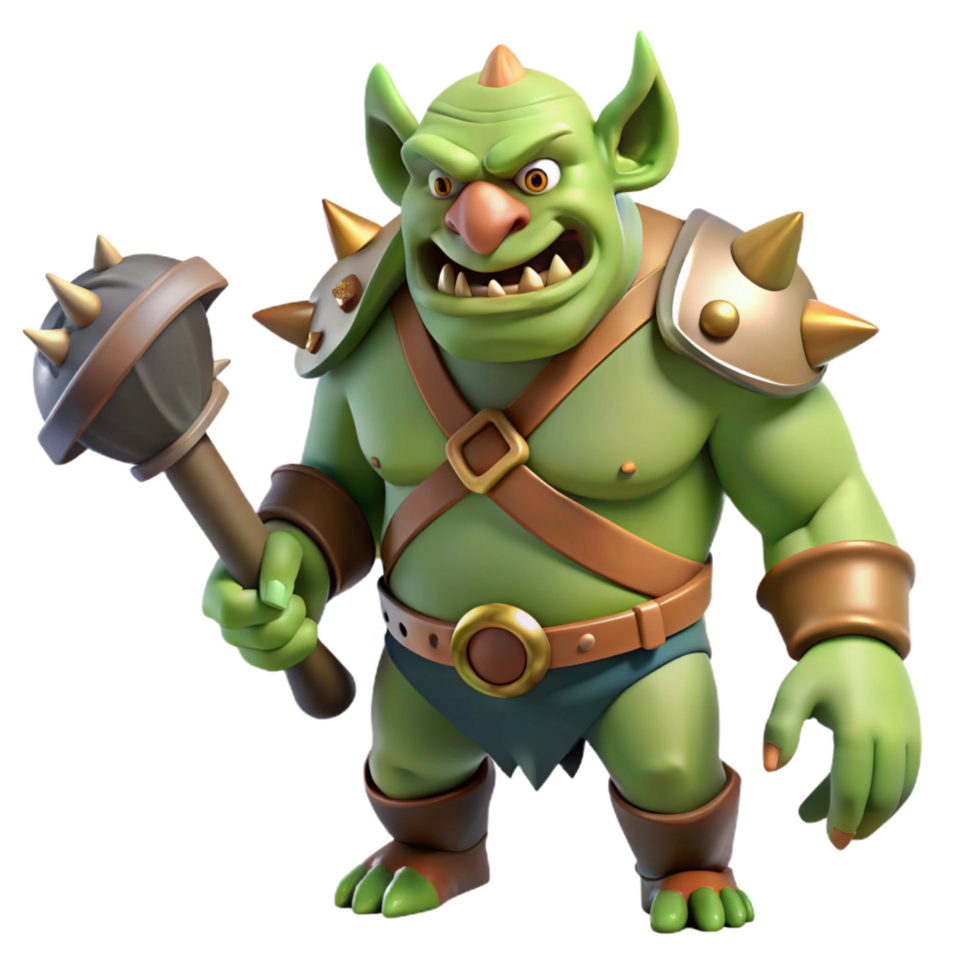 captivating reflective urban A fierce ogre with a massive club and a snarling face. NO BACKGROUND with Transparent Background. premium png