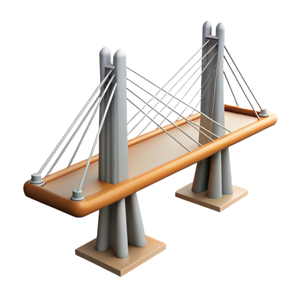 dynamic mesmerizing Cable-stayed bridge, inclined cables, pylon support. NO BACKGROUND with Transparent Background. premium png