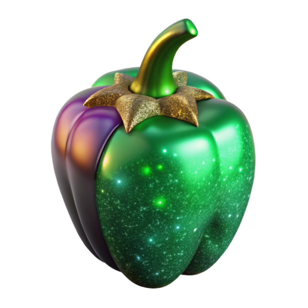 elegant traditional Green Pepper 3d Model with Stem Transparent authentic png