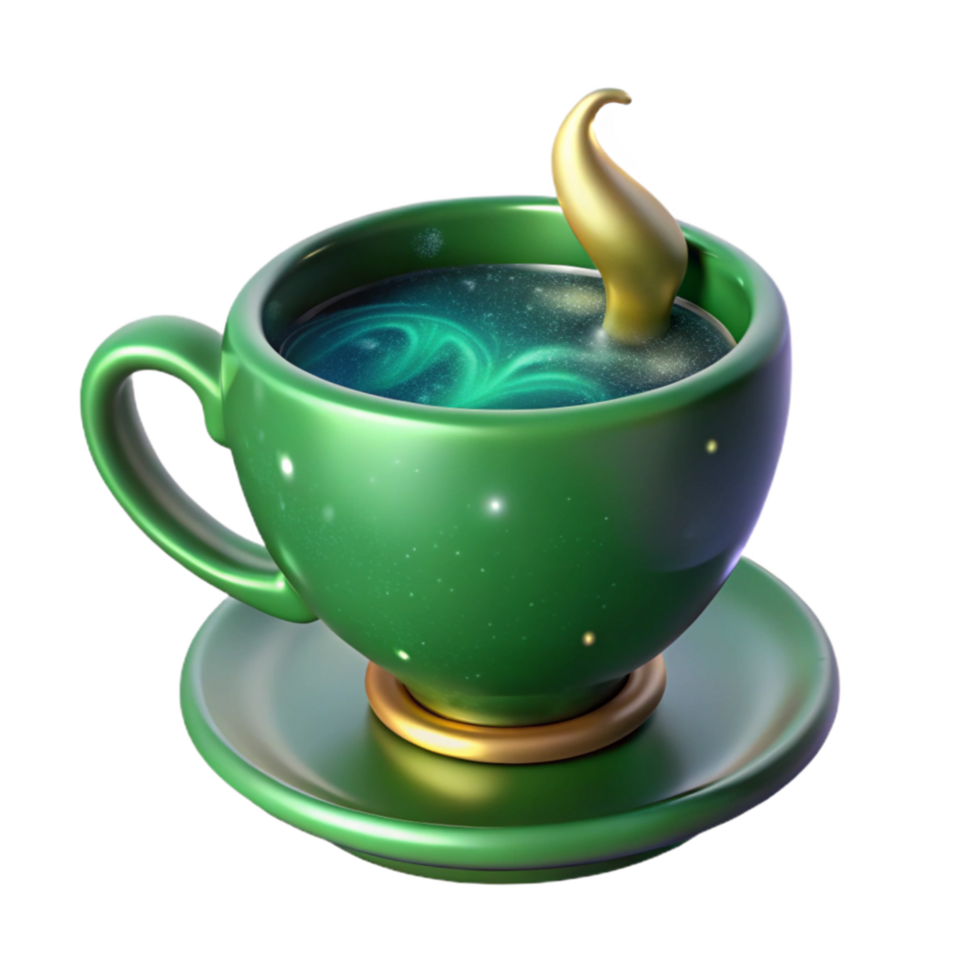 impressive vintage Green Teacup with Steam Isolated professional png