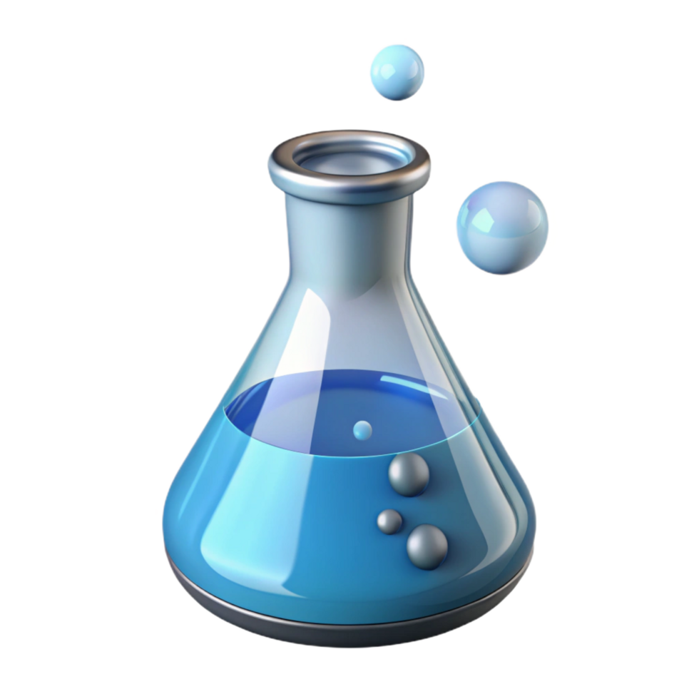 dreamy elegant Advanced laboratory beaker with bubbling liquid, NO BACKGROUND with Transparent Background. refined png