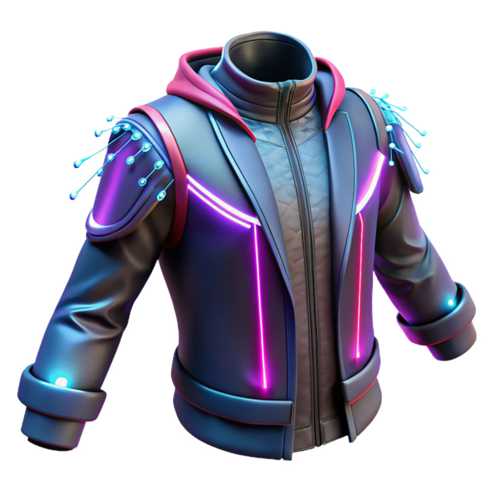 enchanting elegant Cyberpunk clothing with glowing fiber optics, NO BACKGROUND with Transparent Background. high resolution png