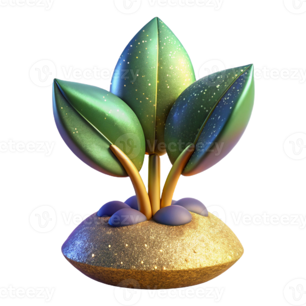 dramatic modern Growing Plant 3d Render Isolated on Transparent Background detailed png