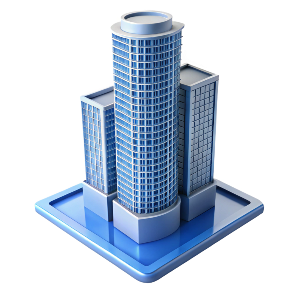 calm magnificent Modern skyscraper architectural model NO BACKGROUND with Transparent Background. flawless png