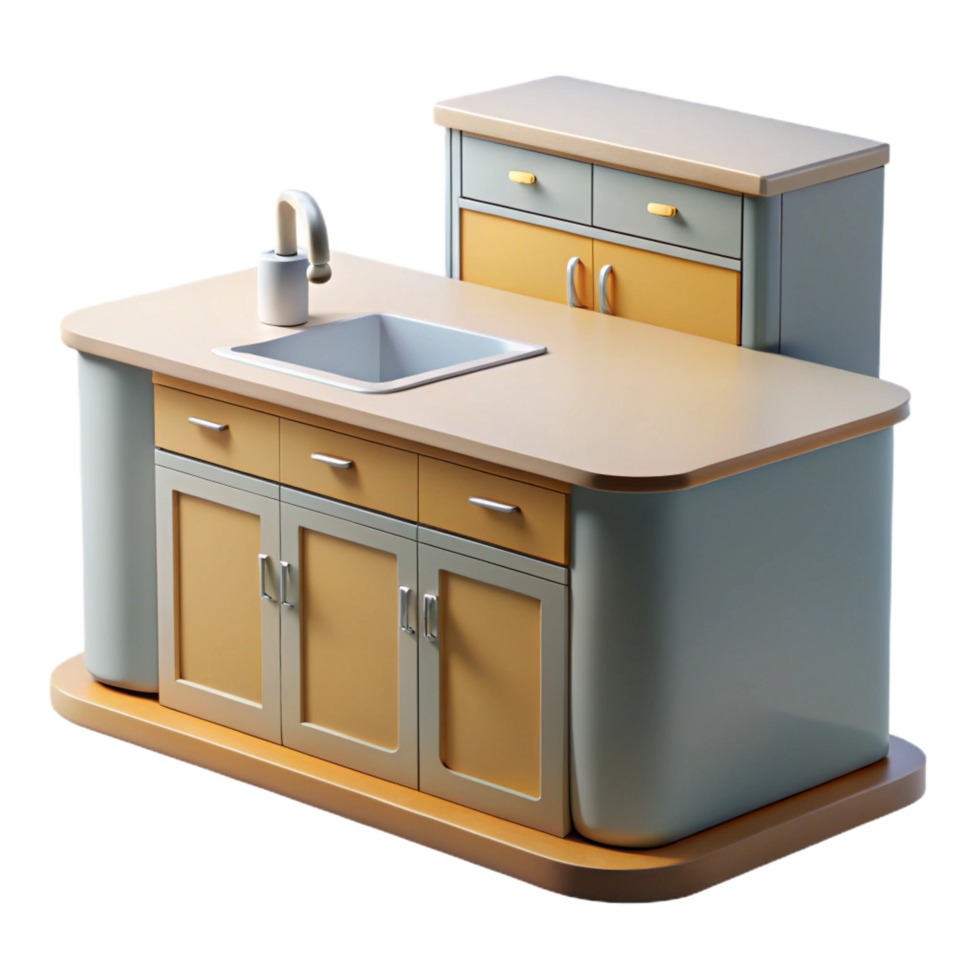 beautiful standout Architectural rendering of a kitchen countertop NO BACKGROUND with Transparent Background. png