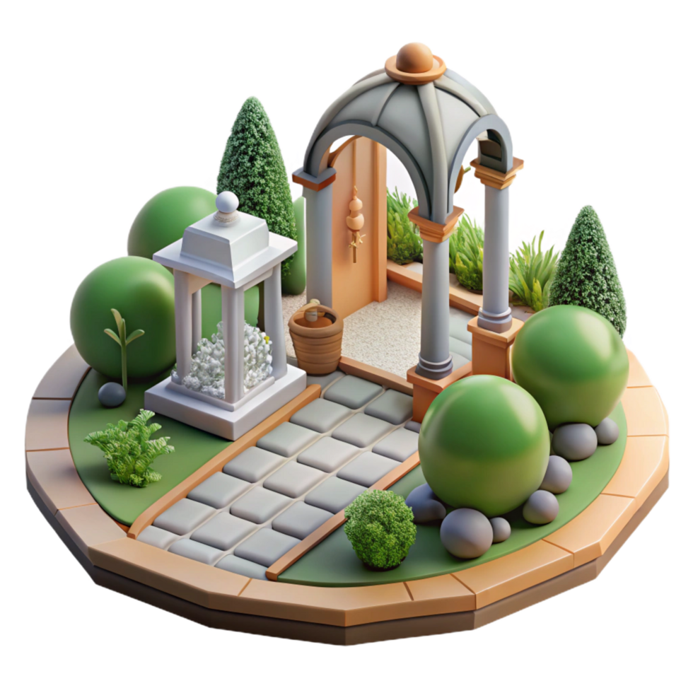 breathtaking organic Architectural sketch of a garden path NO BACKGROUND with Transparent Background. precision png