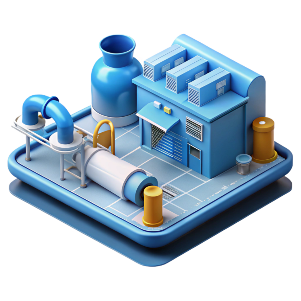 beautiful playful victorian Construction blueprint for a water treatment plant NO BACKGROUND with Transparent Background. artisan png