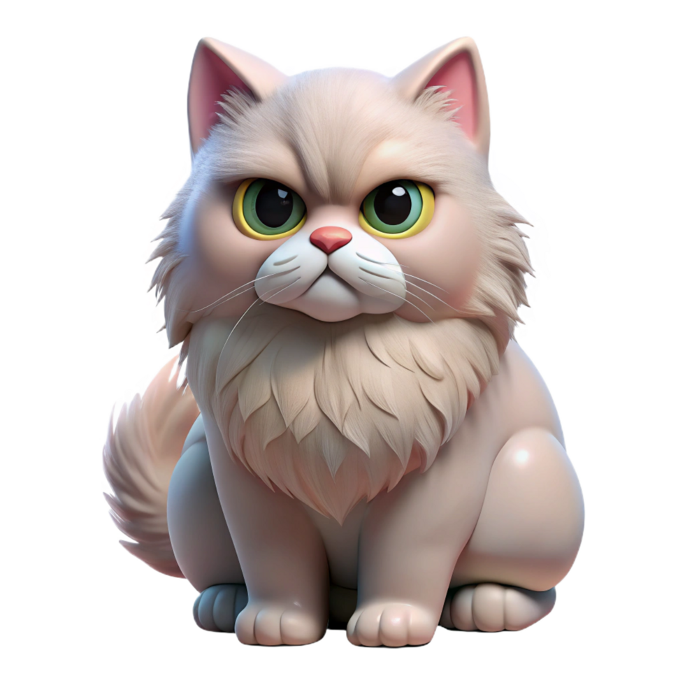 elegant impressionist A grumpy Persian cat with fluffy fur, NO BACKGROUND with Transparent Background. masterfully captured png