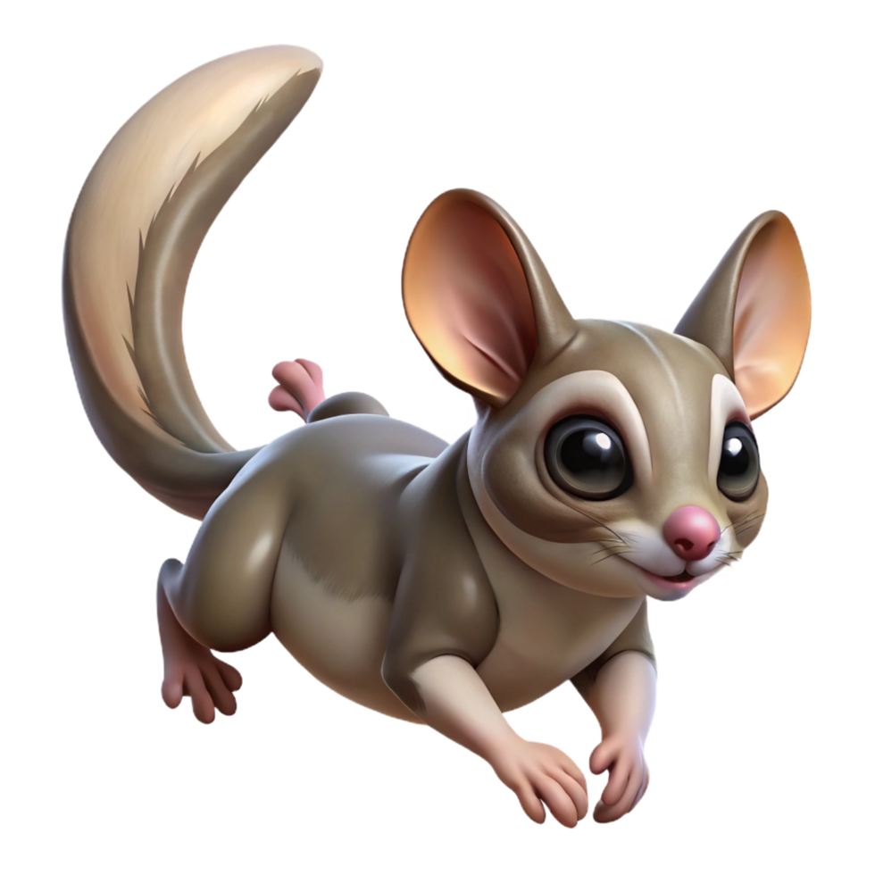 acclaimed contemporary A sugar glider gliding, NO BACKGROUND with Transparent Background. 4K png