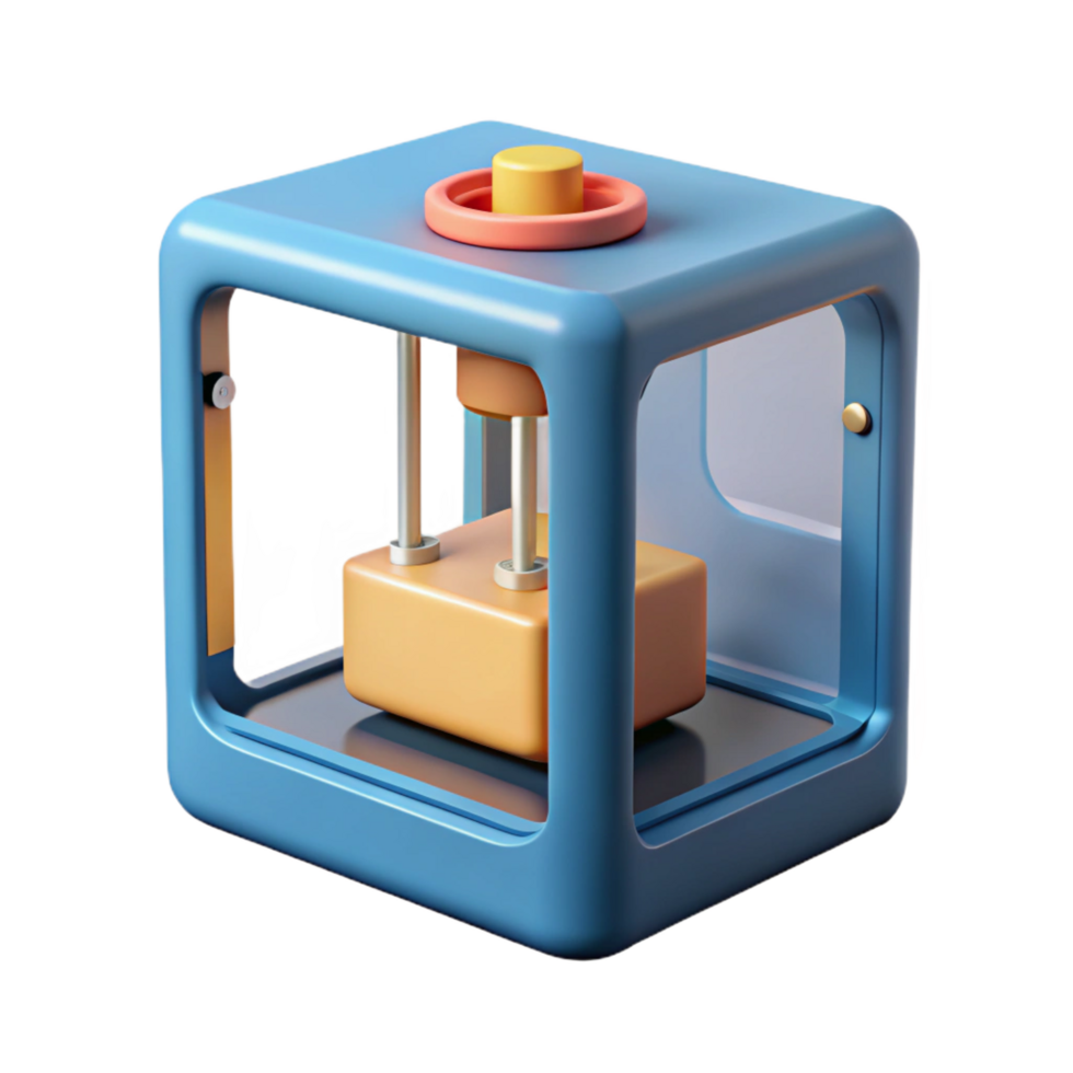 dramatic melancholic minimalist 3D printer printing a small object NO BACKGROUND with Transparent Background. flawless png