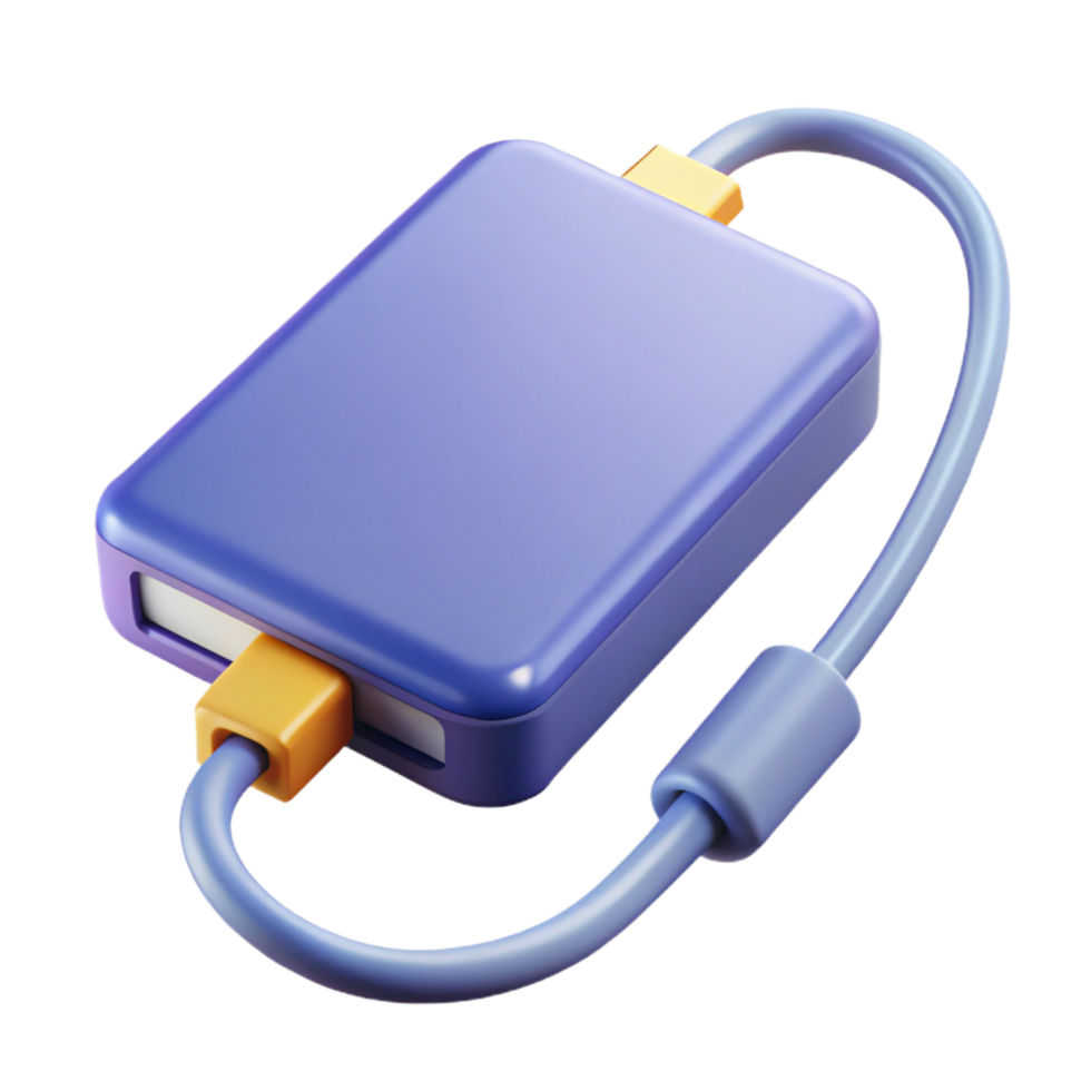 bold beautiful External hard drive with USB cable NO BACKGROUND with Transparent Background. refined png