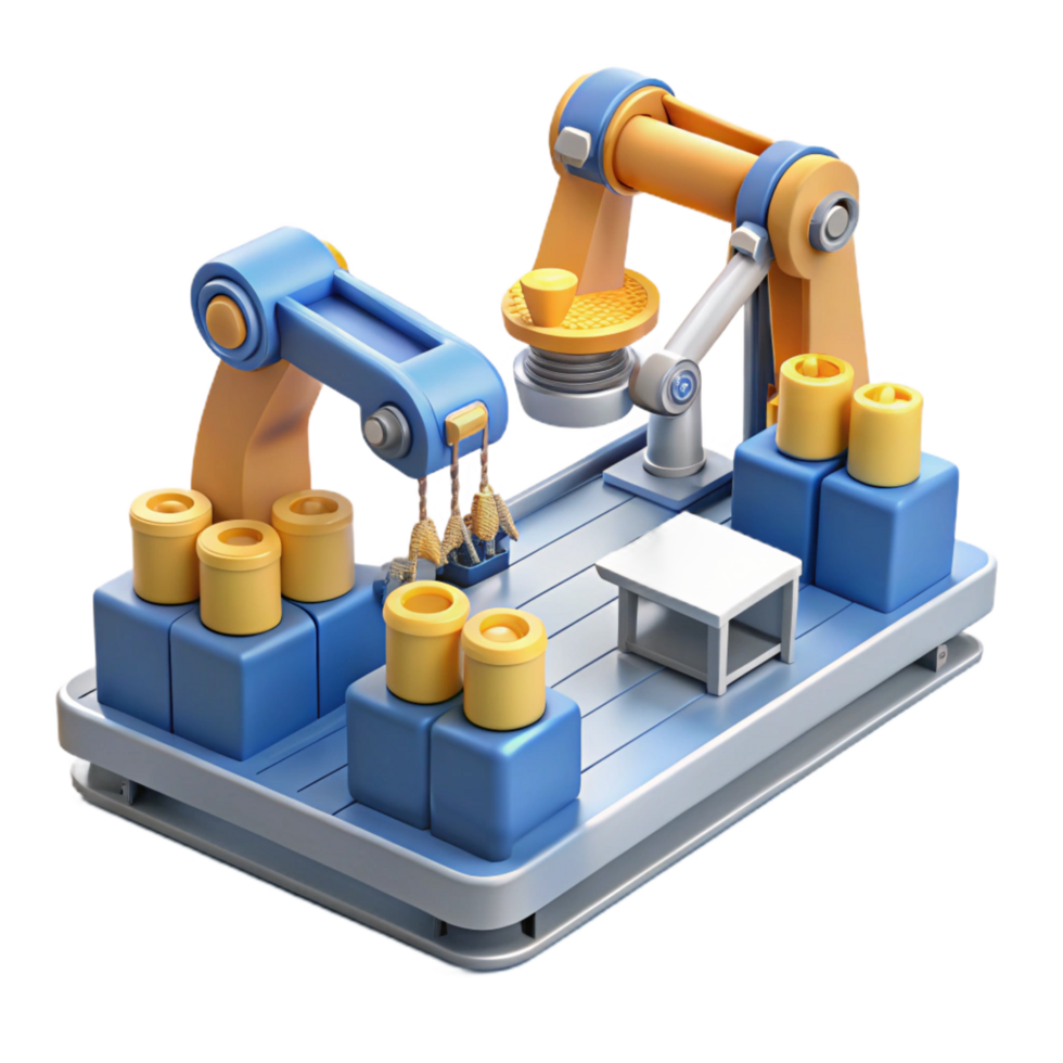 captivating surreal Manufacturing technology robotic assembly line NO BACKGROUND with Transparent Background. 4K png