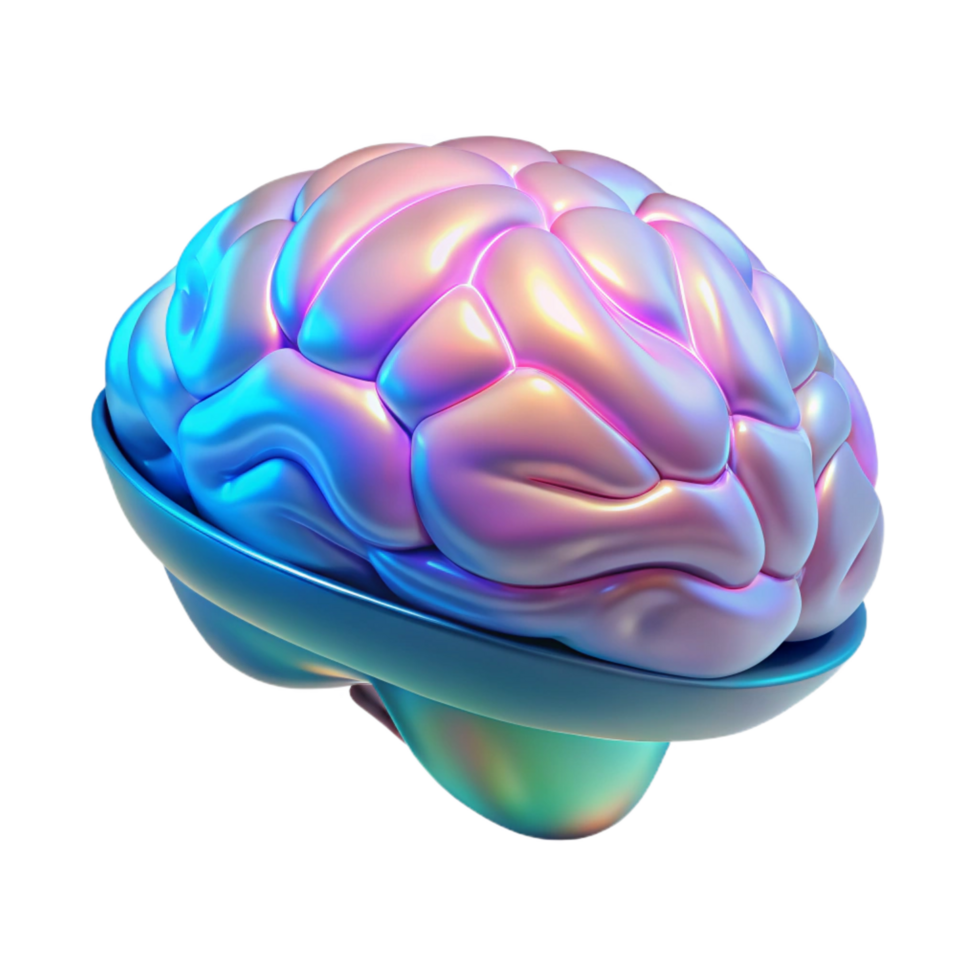 celebrated creative Holographic projection of a human brain NO BACKGROUND with Transparent Background. gallery standard png