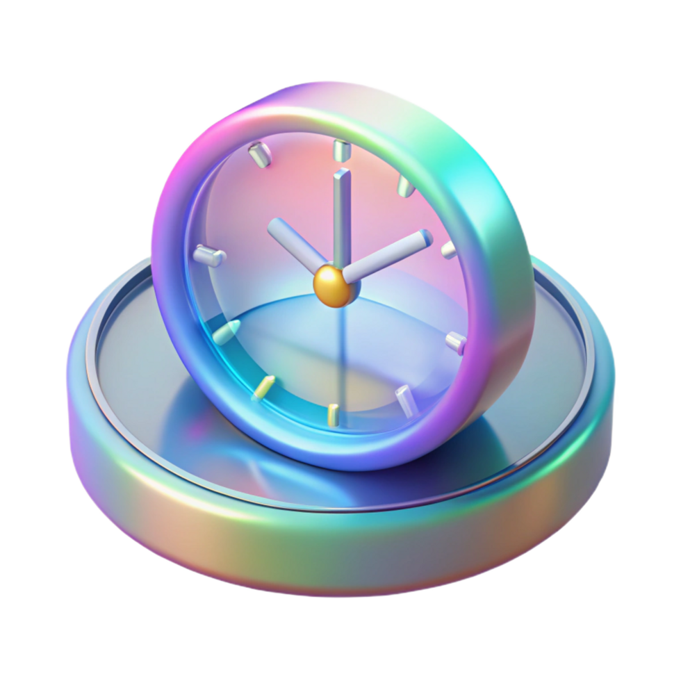 dynamic pristine Holographic clock displaying time in multiple dimensions NO BACKGROUND with Transparent Background. masterfully captured png