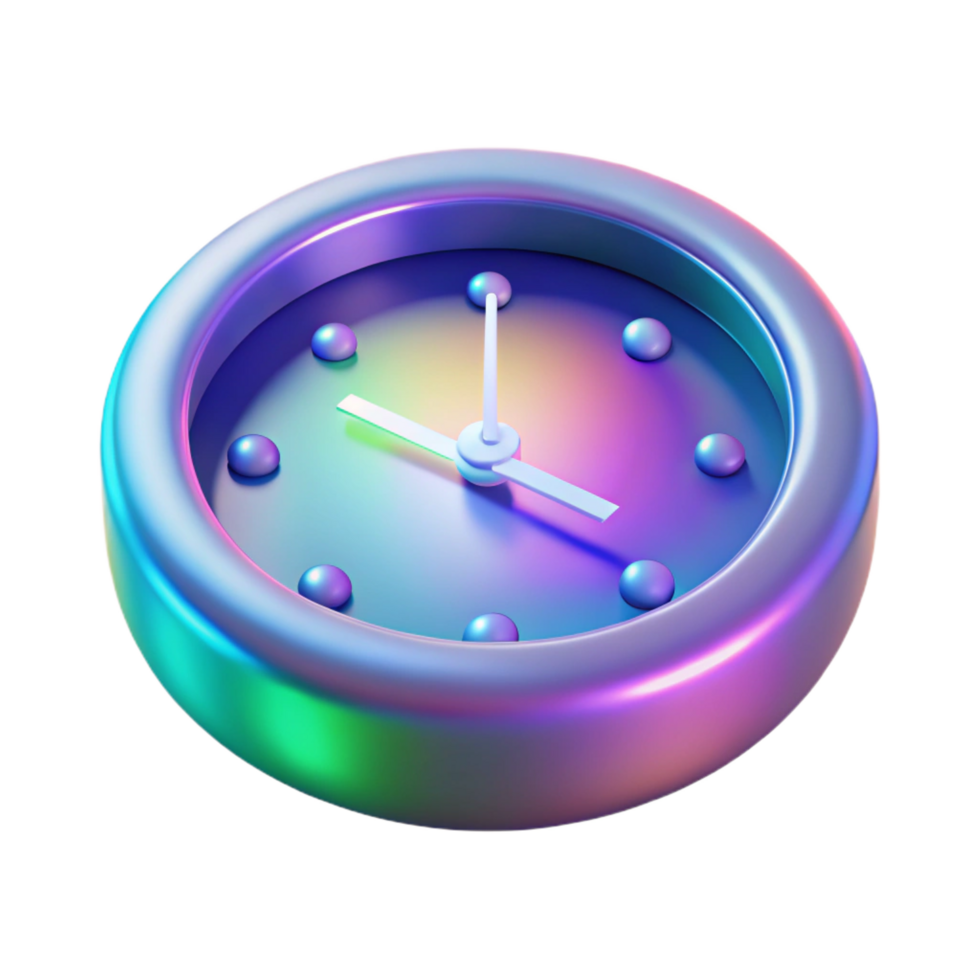 distinguished vintage Holographic clock displaying time in multiple dimensions NO BACKGROUND with Transparent Background. studio quality png