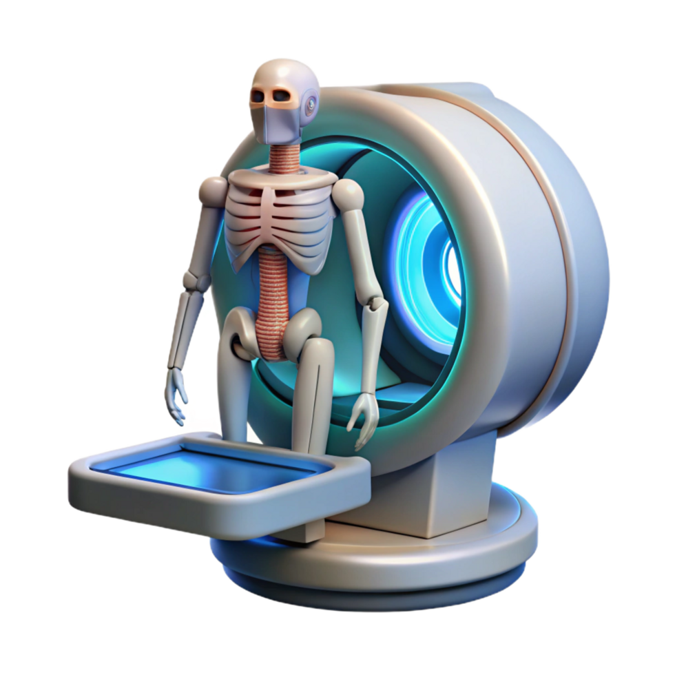 acclaimed art deco Futuristic medical scanner displaying anatomical data NO BACKGROUND with Transparent Background. ultra HD png