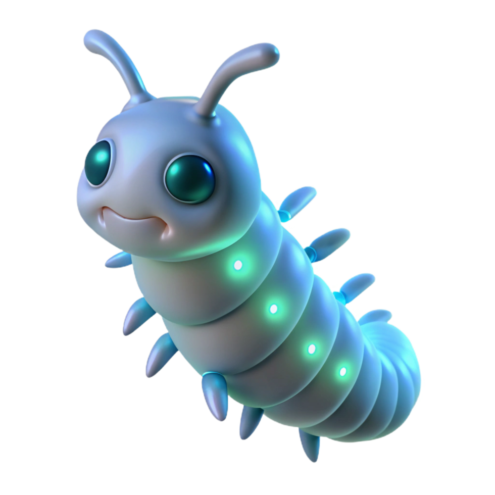 elegant vintage Alien larva with bioluminescent markings NO BACKGROUND with Transparent Background. artisan png