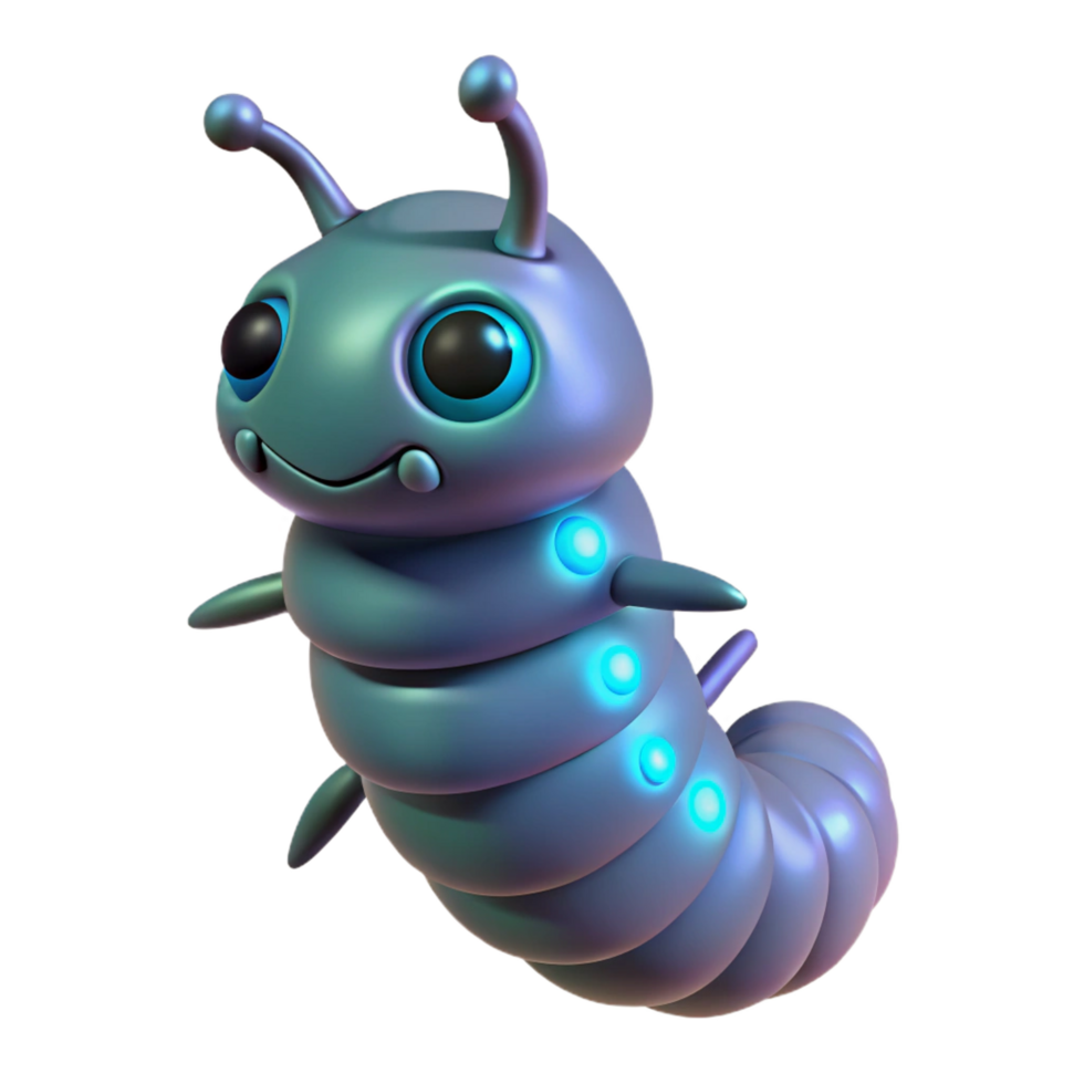 elegant melancholic baroque Alien larva with bioluminescent markings NO BACKGROUND with Transparent Background. sharp png