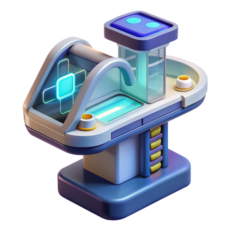 dynamic vibrant Futuristic medical scanner displaying genetic data NO BACKGROUND with Transparent Background. expertly shot png