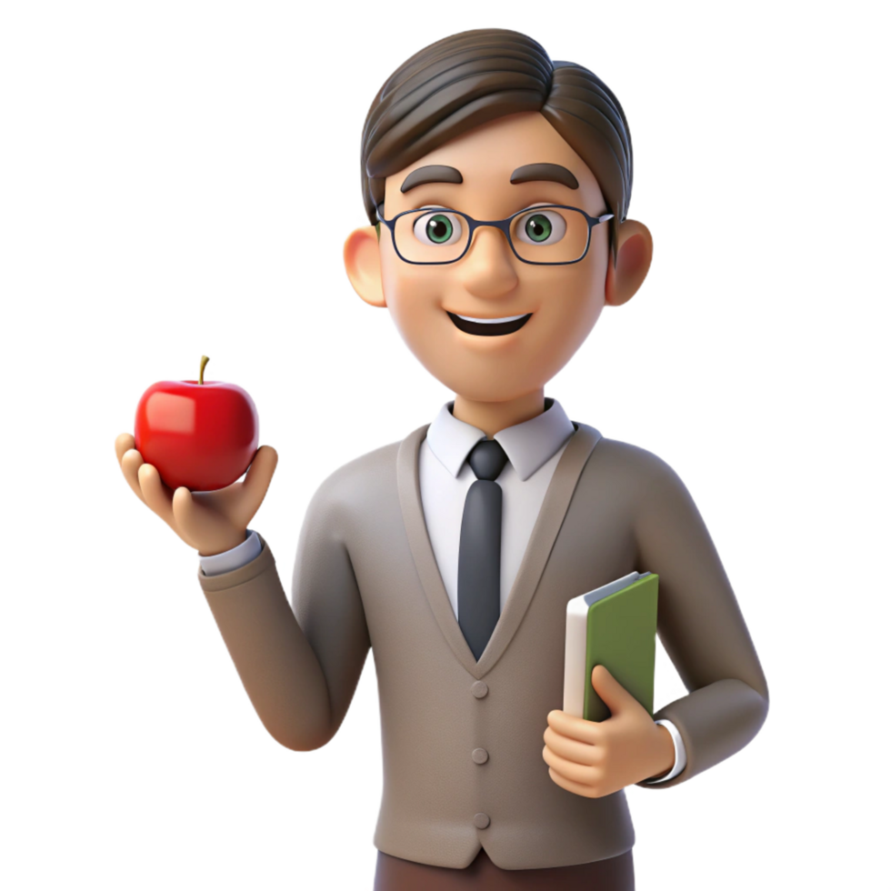 acclaimed avant-garde Teacher holding an apple. NO BACKGROUND with Transparent Background. impeccable png