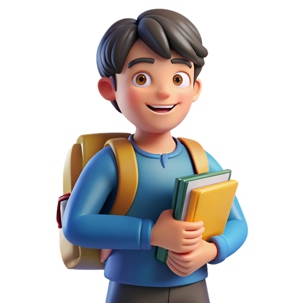 dazzling organic Student with a backpack full of books. NO BACKGROUND with Transparent Background. impeccable png