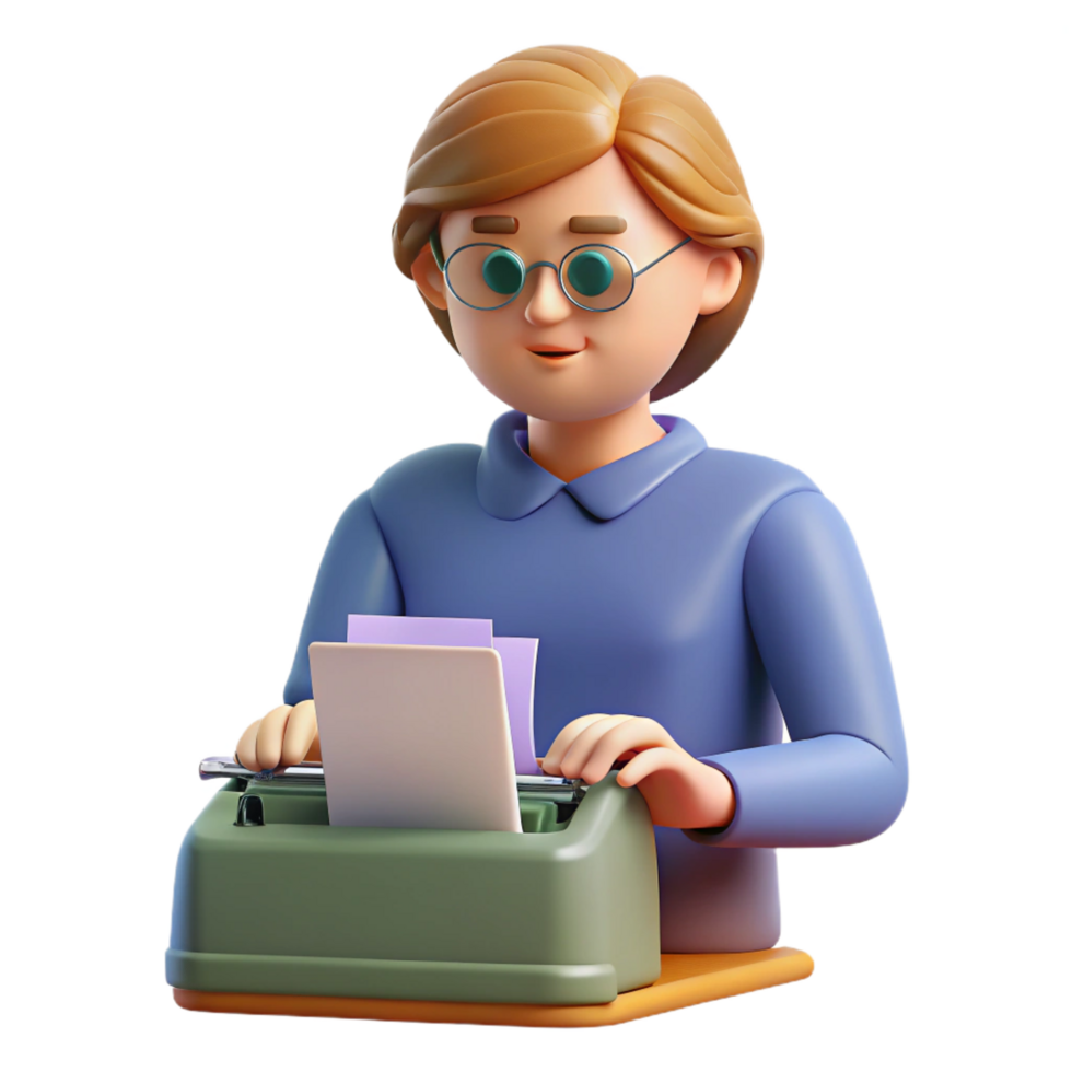 breathtaking nordic Writer typing on a typewriter. NO BACKGROUND with Transparent Background. premium png