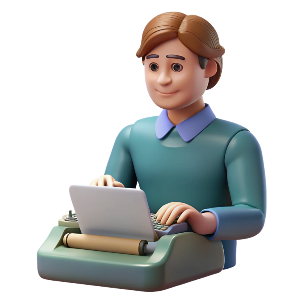 coveted renaissance Writer typing on a typewriter. NO BACKGROUND with Transparent Background. handcrafted png