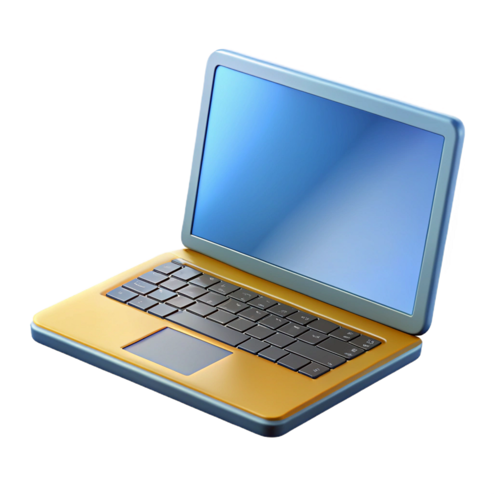 dramatic futuristic Laptop computer with the screen open. NO BACKGROUND with Transparent Background. luxury png