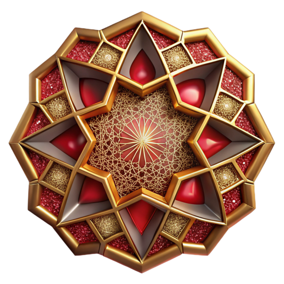 wonderful abstract Intricate Islamic Geometric Pattern Cutout Red and Gold Isolated detailed png