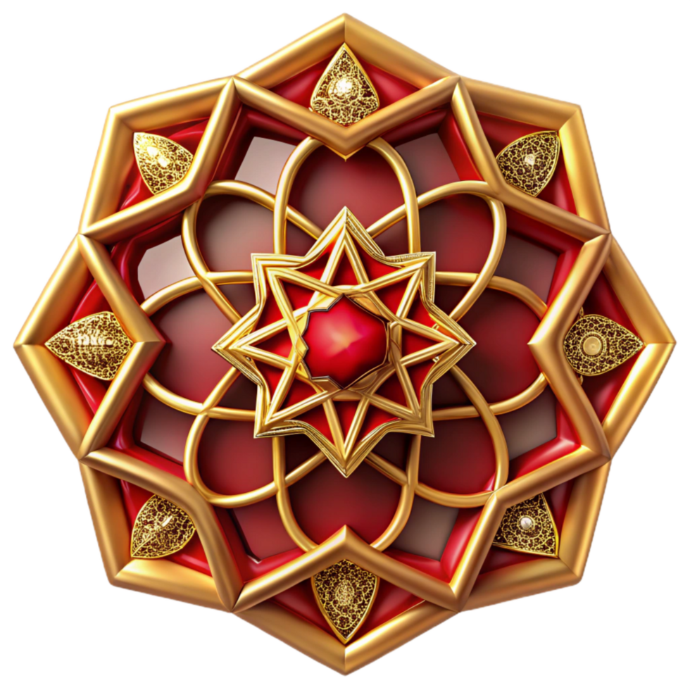elegant artistic Intricate Islamic Geometric Pattern Cutout Red and Gold Isolated genuine png