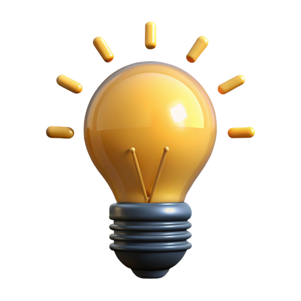 dynamic pristine Lightbulb emitting light. NO BACKGROUND with Transparent Background. fine detail png