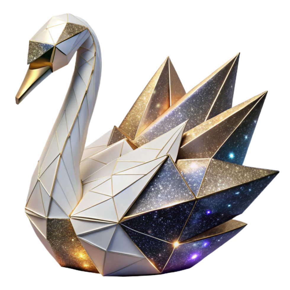 beautiful creative Intricate Origami Swan White Isolated detailed png