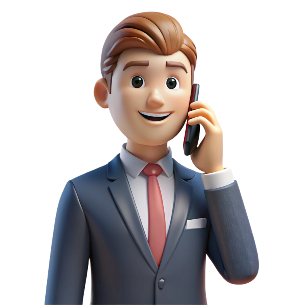 beautiful dreamy industrial Serious businessman talking on cell phone, NO BACKGROUND with Transparent Background. refined png
