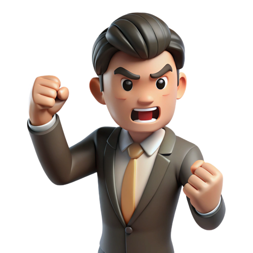 bold captivating Angry businessman shaking fist, NO BACKGROUND with Transparent Background. top-tier png