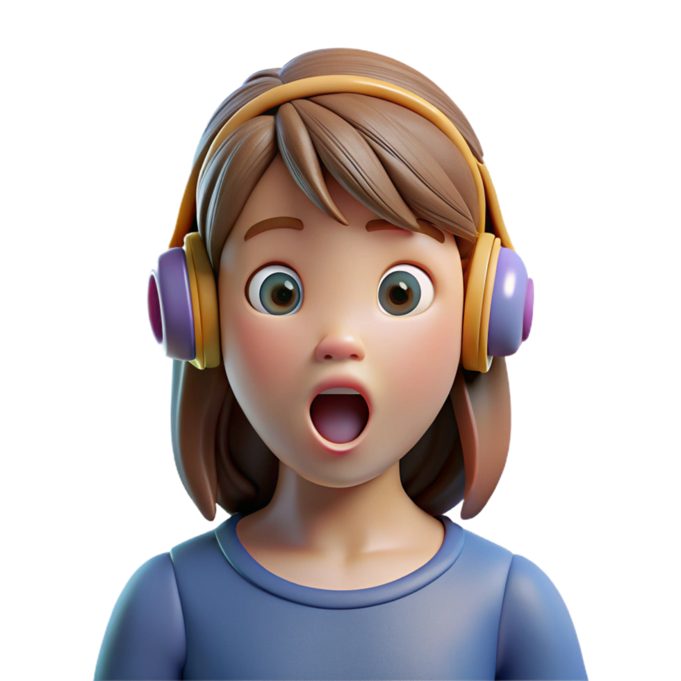 enchanting avant-garde Surprised teenage girl with headphones, NO BACKGROUND with Transparent Background. original png