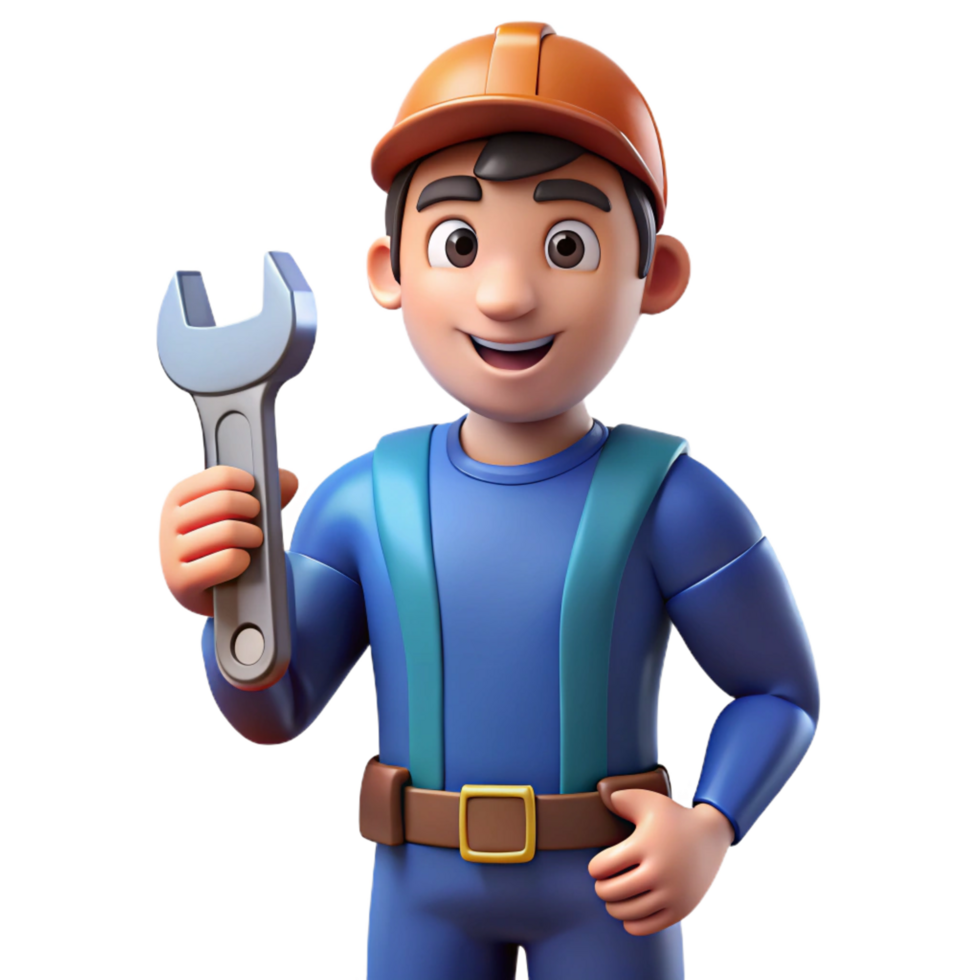 elegant celebrated Mechanic with wrench, NO BACKGROUND with Transparent Background. png