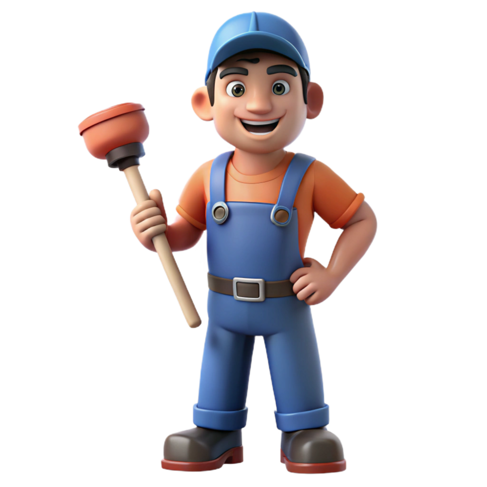 dazzling minimalist Plumber with plunger, NO BACKGROUND with Transparent Background. perfect clarity png