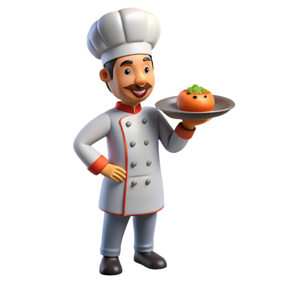captivating timeless Chef holding plate of food, NO BACKGROUND with Transparent Background. png