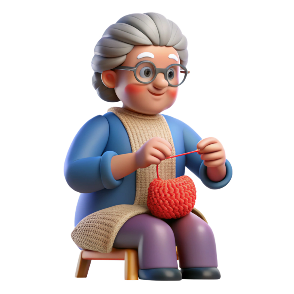 dramatic pristine Elderly woman knitting, NO BACKGROUND with Transparent Background. gallery standard png