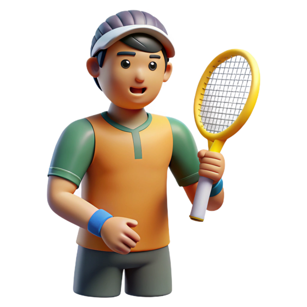 enchanting dynamic minimalist Athlete holding tennis racket, NO BACKGROUND with Transparent Background. refined png