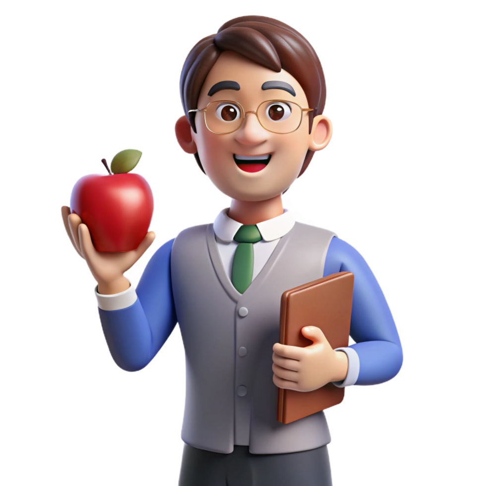 acclaimed renaissance Teacher, holding apple, NO BACKGROUND with Transparent Background. refined png