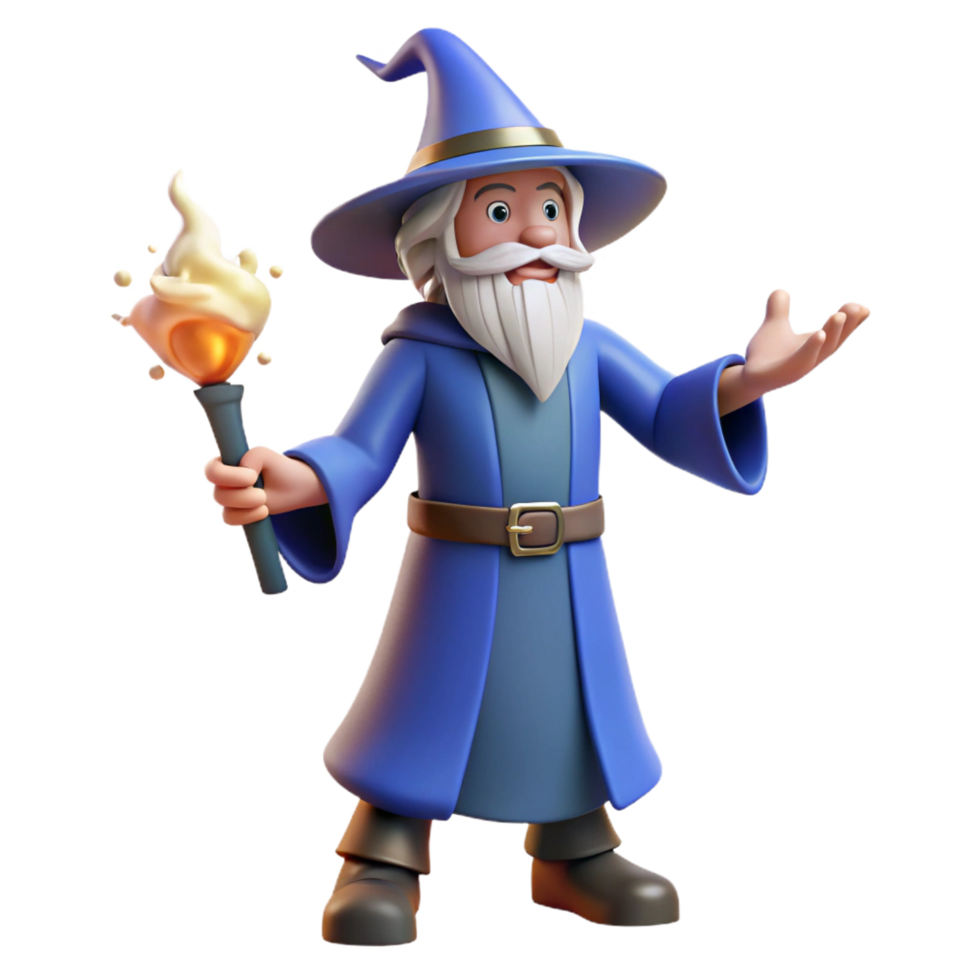 dramatic quintessential Wizard, casting spell, NO BACKGROUND with Transparent Background. png