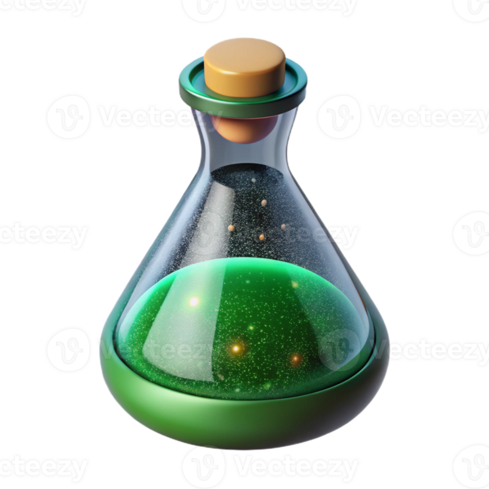 dramatic artistic Lab Beaker with Green Liquid Isolated Element premium png