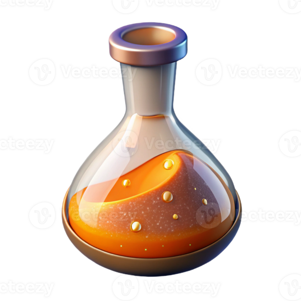stunning rustic Lab Flask with Orange Liquid Transparent Element high resolution png
