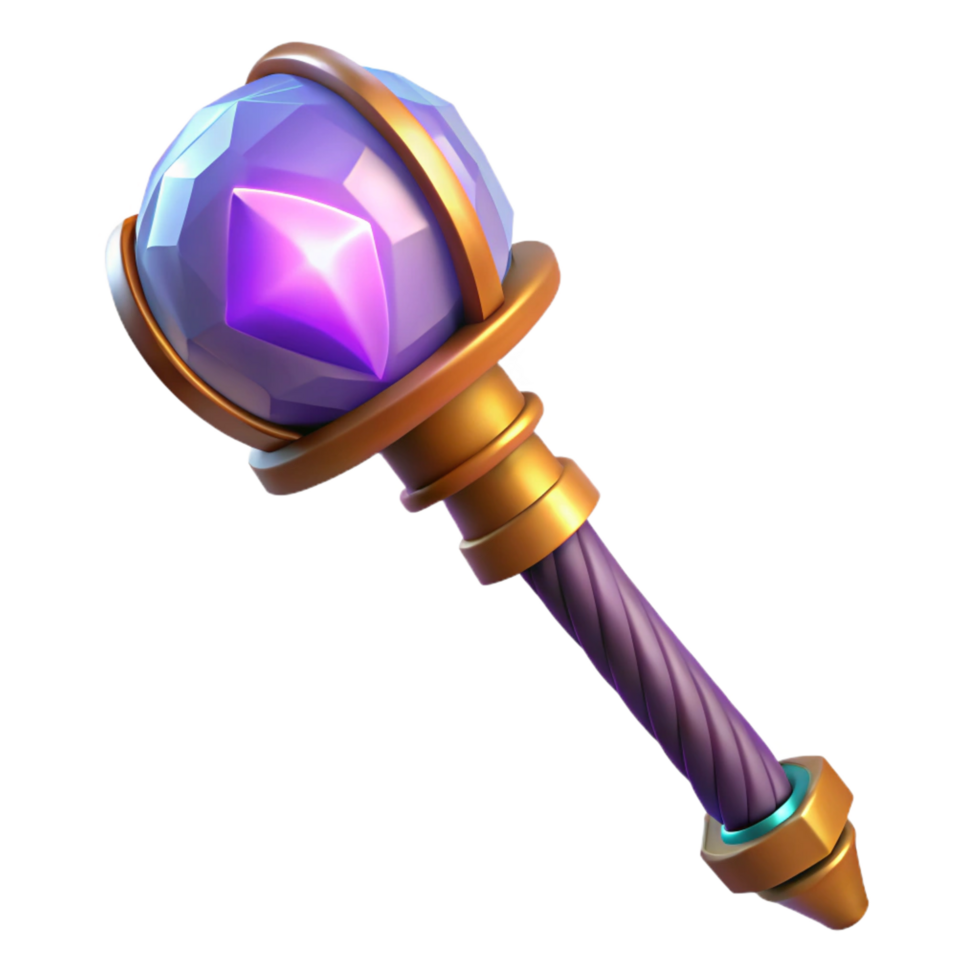 distinctive urban A powerful wizard staff topped with a glowing crystal orb. NO BACKGROUND with Transparent Background. luxury png