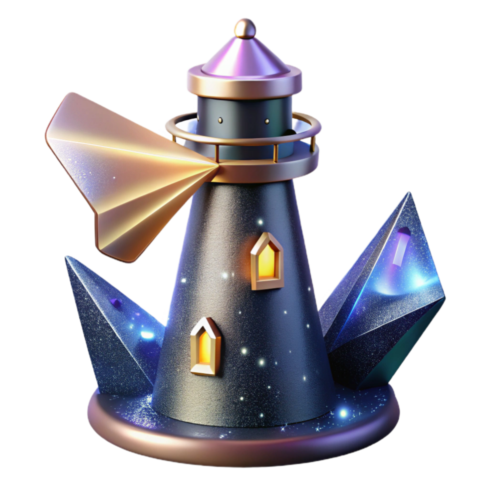 vibrant traditional Lighthouse with Beam and Shadow Isolated high resolution png