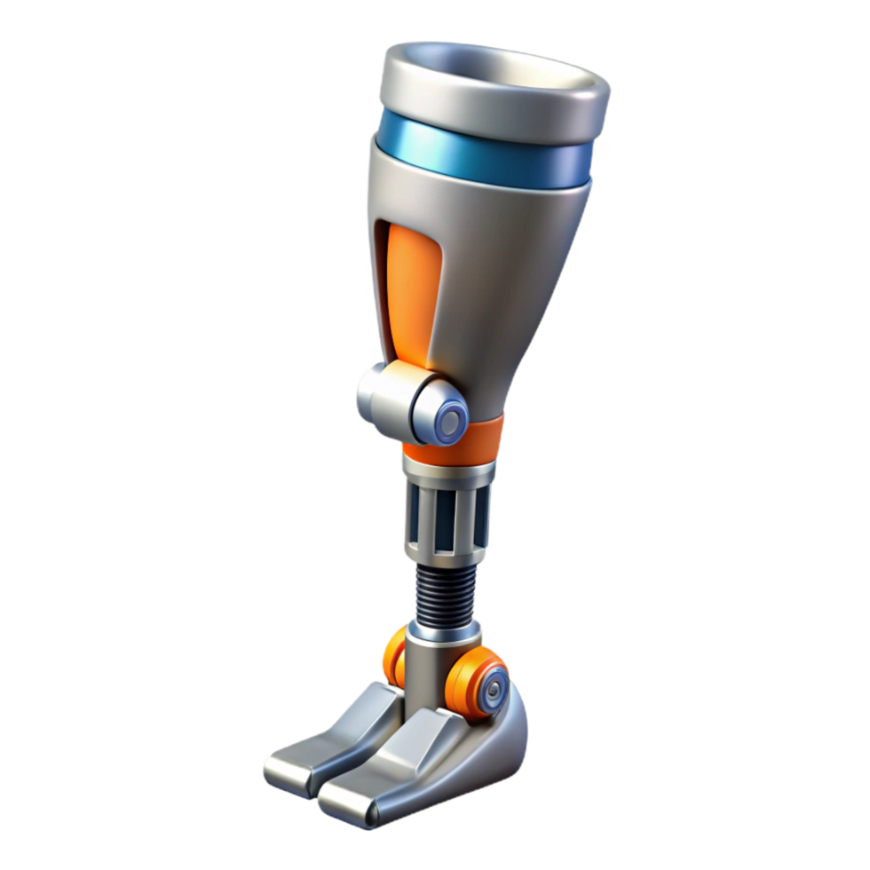 dramatic vibrant Cybernetic prosthetic leg with hydraulic pistons, NO BACKGROUND with Transparent Background. expertly shot png