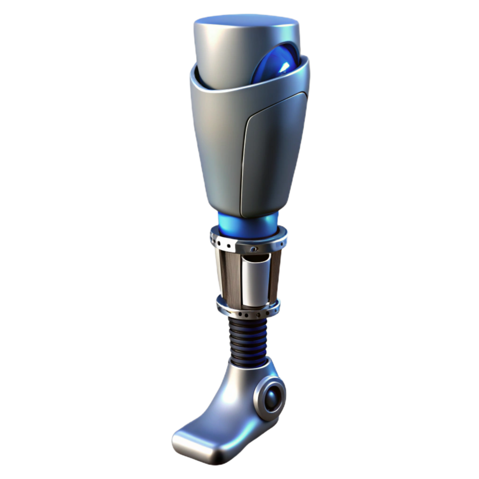 distinctive impressionist Cybernetic prosthetic leg with hydraulic pistons, NO BACKGROUND with Transparent Background. ultra HD png